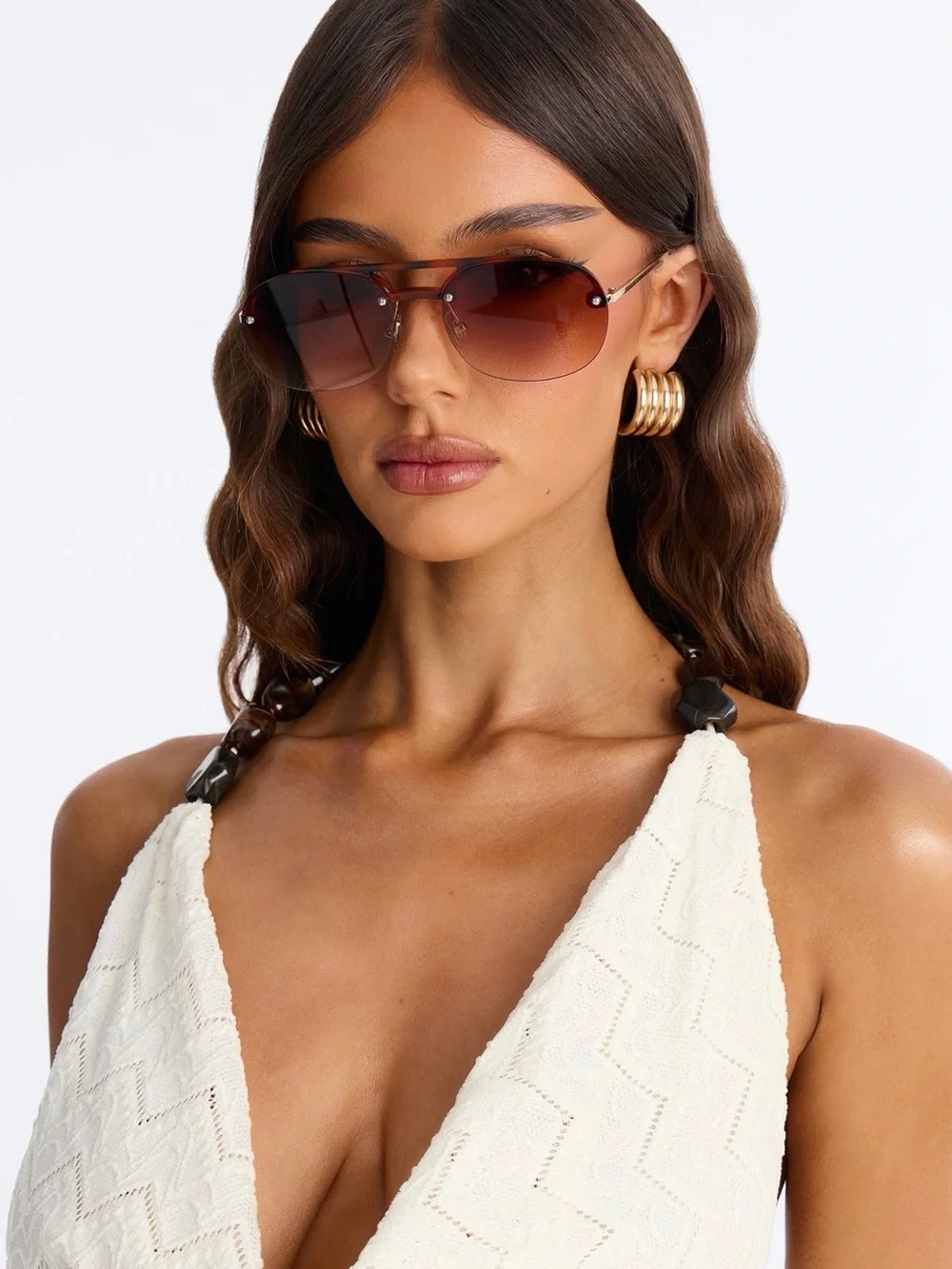 Fashion Nova Brown Gradient Aviator Sunglasses